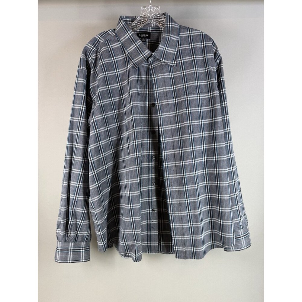 Haggar Men's Blue/Gray Plaid Long Sleeve Dress Shirt, Size XXL